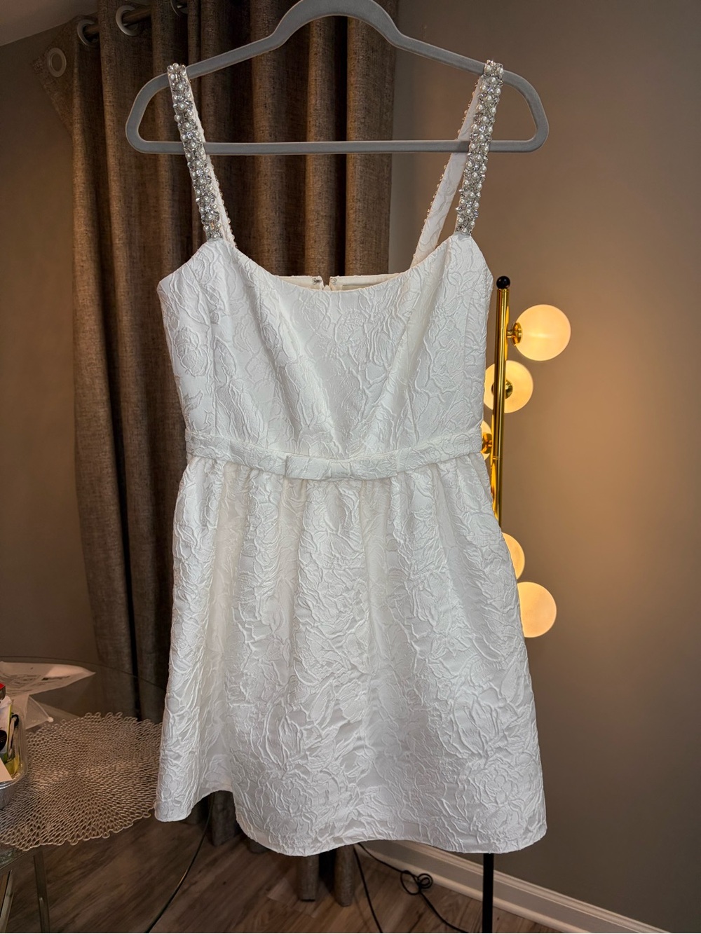 Sachin + Babi White Textured Mini Dress with Beaded Straps
